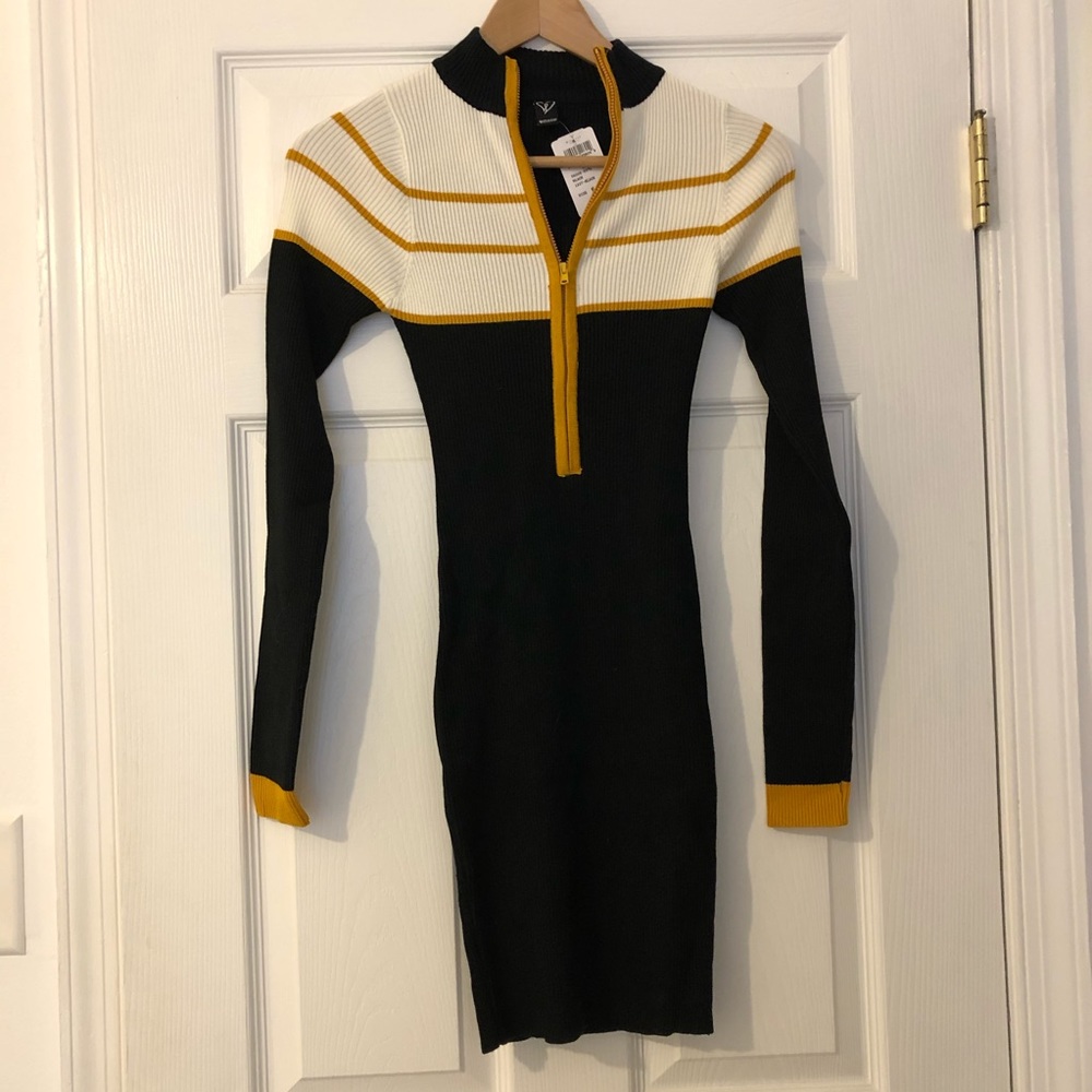Ribbed Sweater Dress cream and Mustard